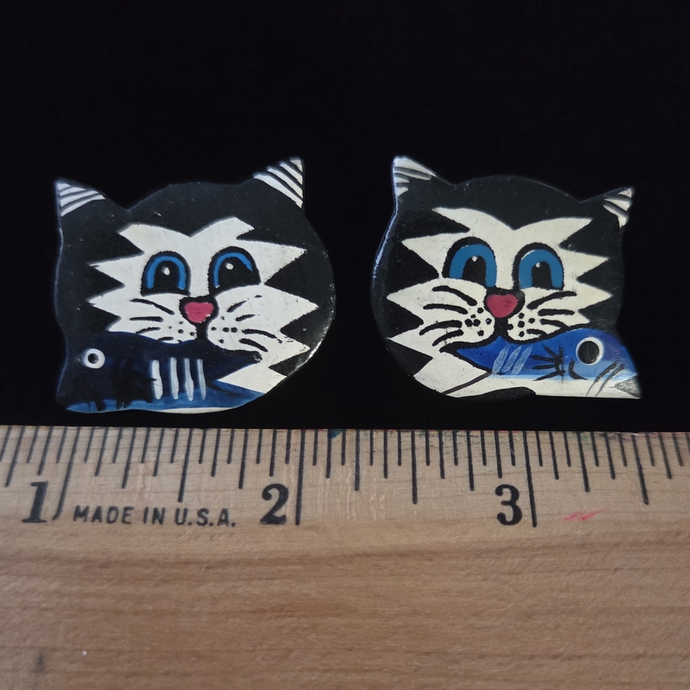 2 Pair! Vtg Whimsical Black Cat Earrings - Picture 4 of 11